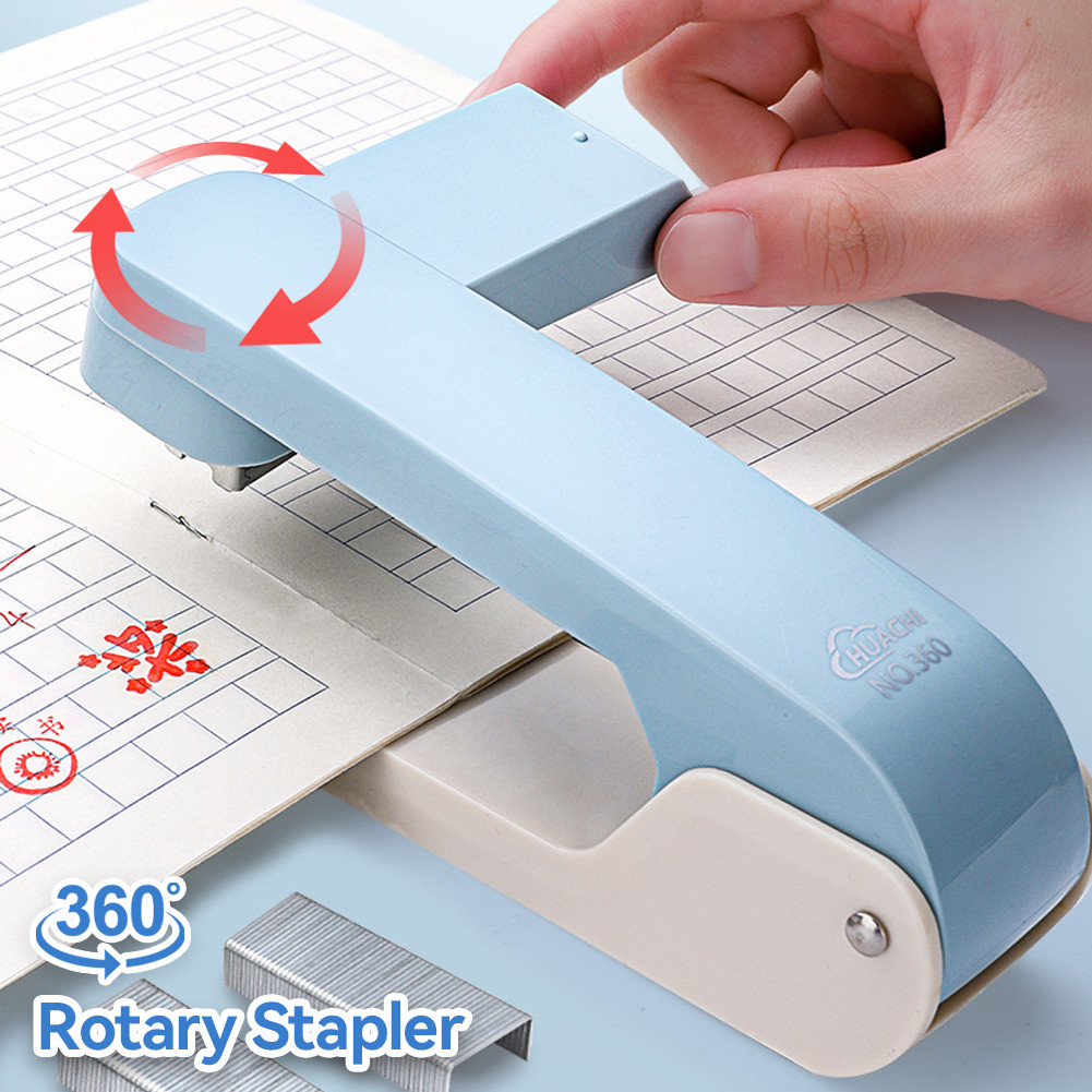 

360° Rotatable Heavy Duty Stapler Effortless Long Stapler School Home Office Use Paper Staplers Extractor Bookbinding Supplies