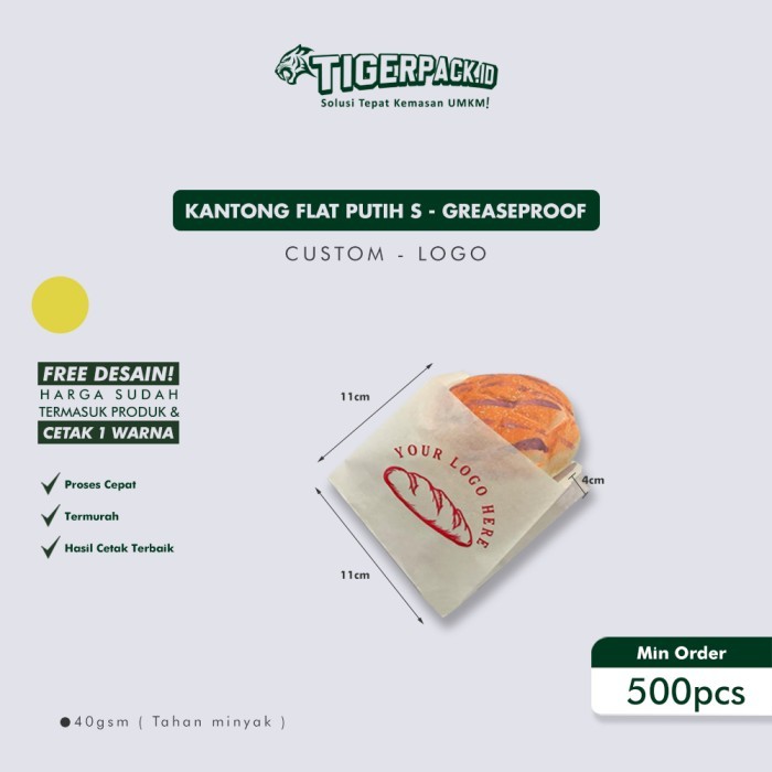 

Kantong Flat putih Greaseproof Size S - 500pcs