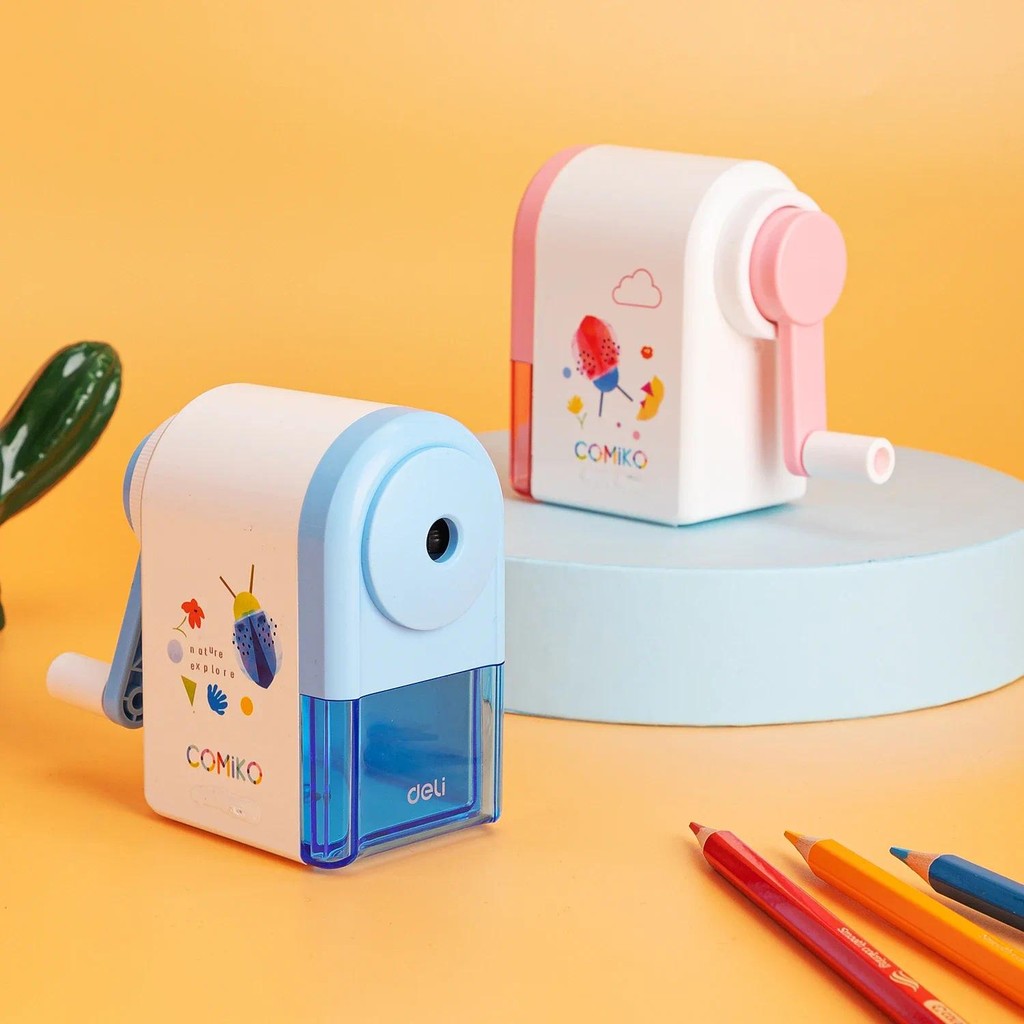 

Deli Rotary Pencil Sharpener Cute Long Lasting Blade School Stationery Hand Crank Sharpeners For graphite pencil 8mm