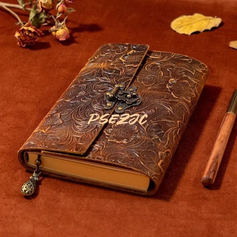 

Office Stationery Minimalist Notebook Thickened Student Diary Handwritten Ledger Retro Carved Cowhide Notebook