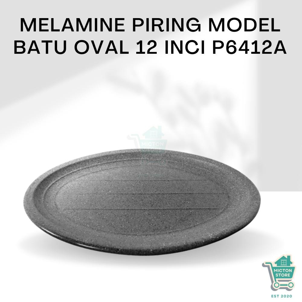 MICTON Premium Piring Model Batu Oval 12 Inch P6412A Piring Melamin Model Batu Piring Motif Batu Mel