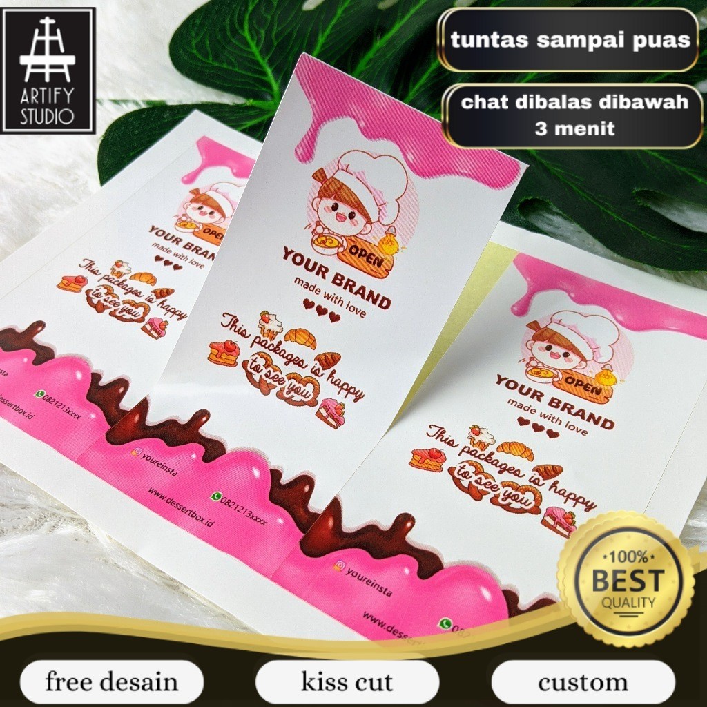 

Artify Stiker Seal Dessert Cetak Sticker Seal Segel Box Persegi Segel Custom Free Desain A3+