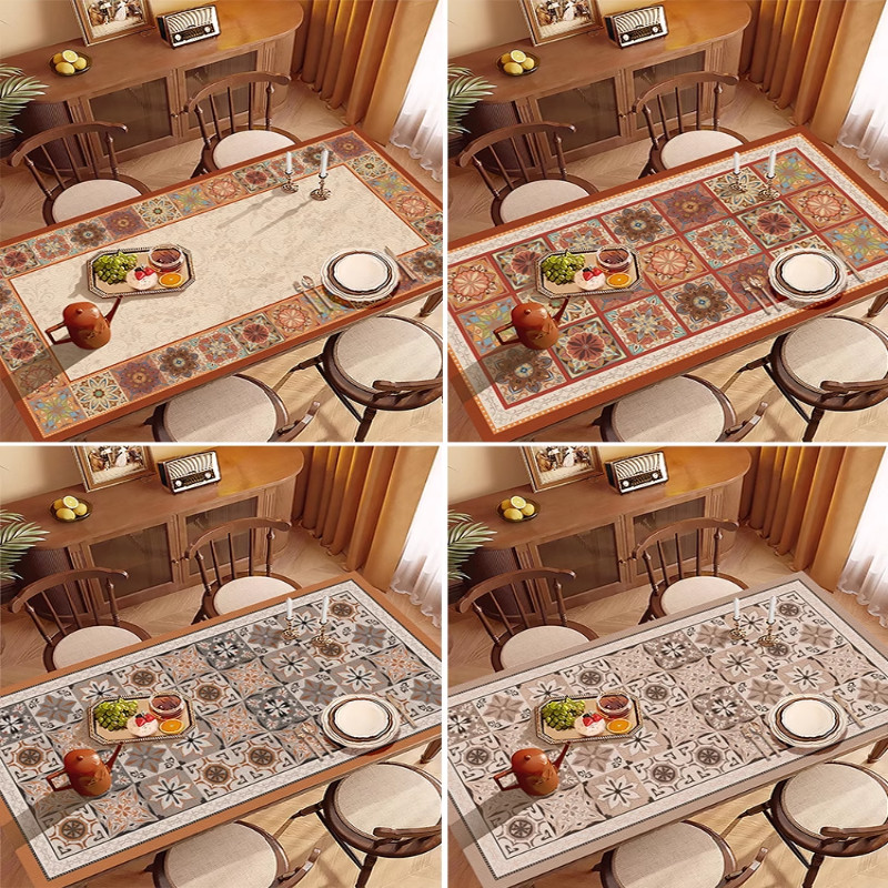 SENLAN Taplak Meja Ruang Tamu Kulit Premium Anti Gores Motif Bunga/taplak meja /taplak meja tamu/tap