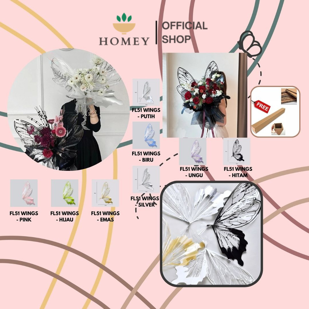 

HOMEY - (1 SET) - FL51 WINGS OPP Wings Butterfly Kertas Bunga Paper Buket Kado Florist Cellophane