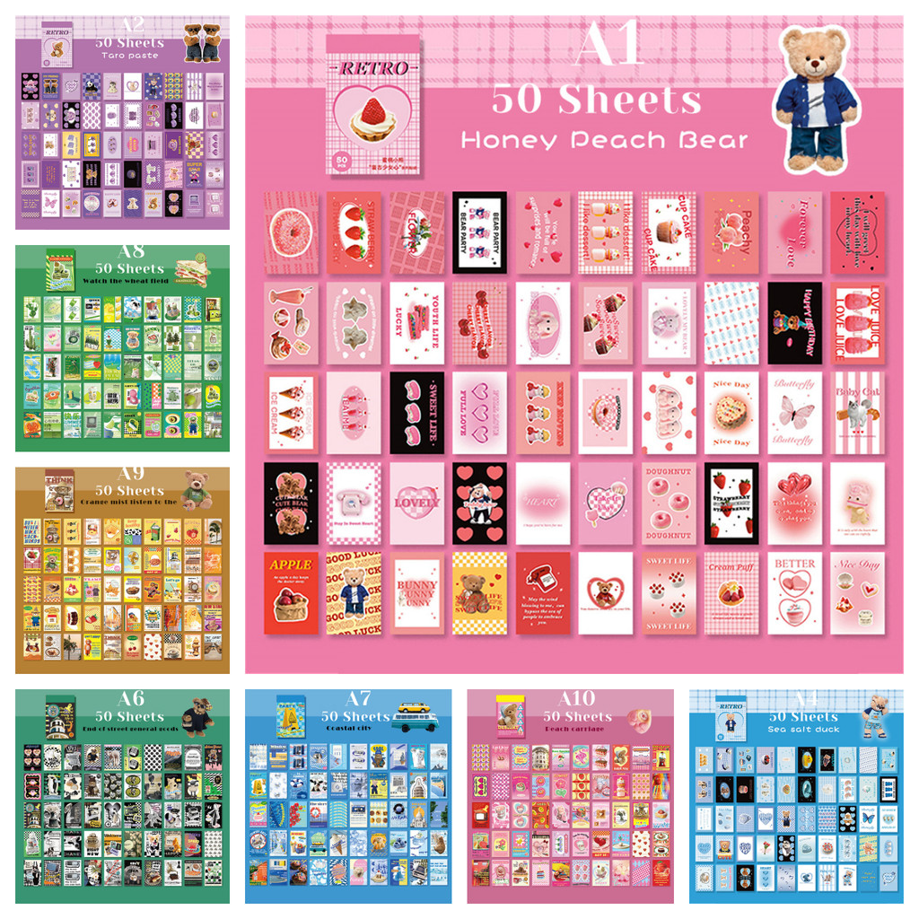 

50Sheets Ins Cute Bear Party Stickers Planner Journal Collage DIY Idol Card Decoration Material Sticker Book Kawaii Stationery