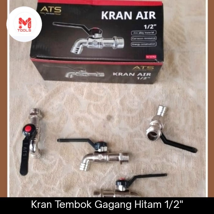 Kran Tembok Gagang Hitam 1/2" ATS - Kran Bola Gagang Hitam - Kran Air Gagang Hitam Panjang
