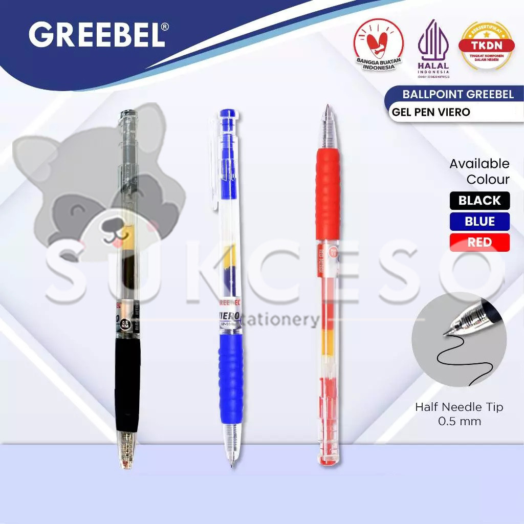 

GREEBEL Retractable Gel Pen 0.5mm GP-504 VIERO Pulpen Gel Bullet Tip SATUAN Murah