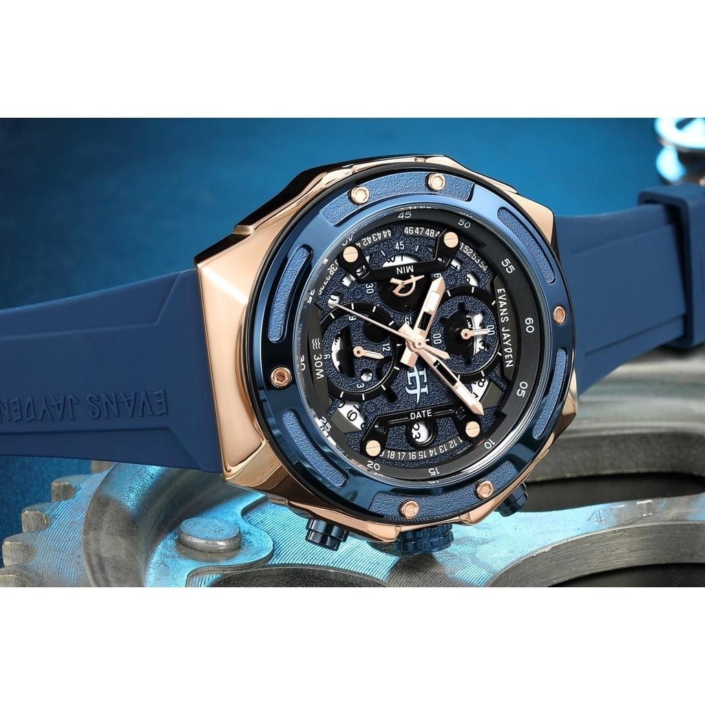 Evans Jayden Jam Tangan Pria 9496 Rubber Kaca Sapphire Chronograph Water Resistant