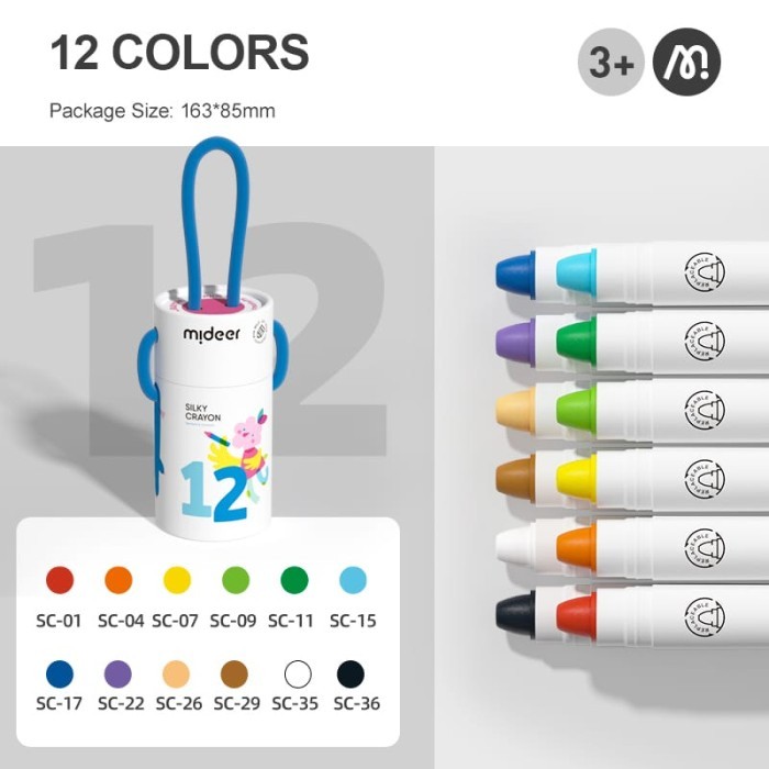 

[NEW COLLECTION] mideer quick dry silky crayon 8 pc for kids safe non toxic washable - 12 pc