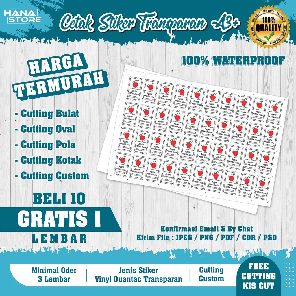 

Cetak Stiker Vynil Transparan A3+ (Print & Cutting) Quantac
