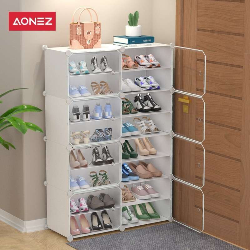 AONEZ Rak Sepatu Anti Air Anti Debu 2 Baris 8 Tingkat Putih 1-Row 3-Layer Shoe Cabinet White