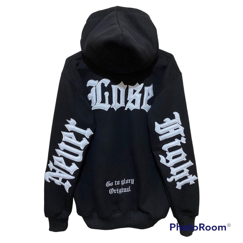 Sweater Hoodie Sherpa Bordir Timbul Tulisan Metal Dibelakang Jaket Hodie Hitam Keren Viral Pria Wani