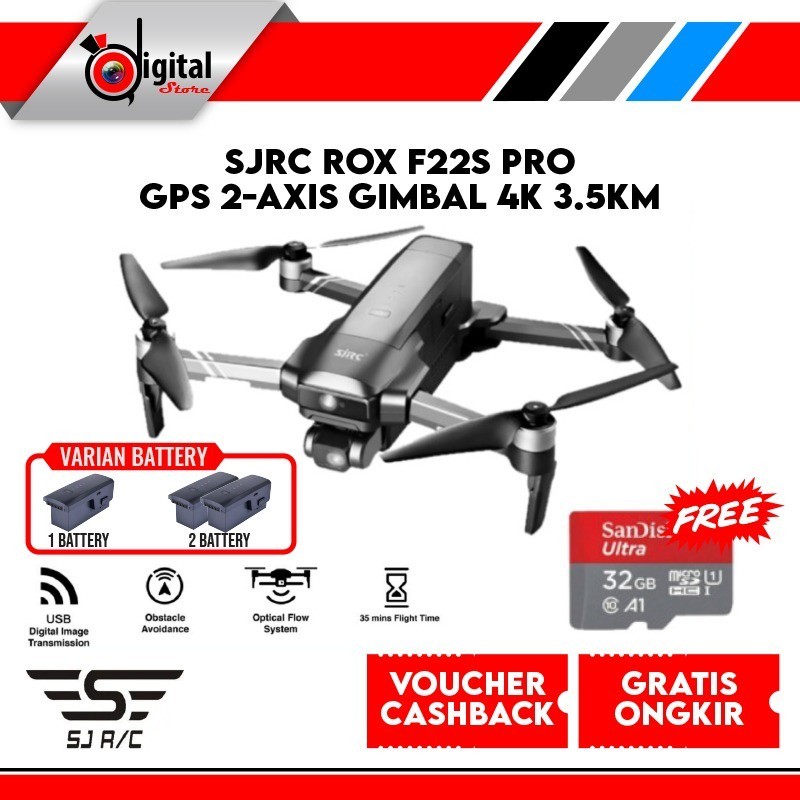 promo spesial SJRC ROX F22S Pro GPS 2-Axis Gimbal 4K 3.5KM 35 Min RC Quadcopter Drone