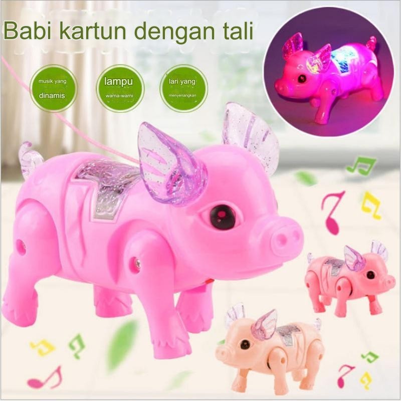 Mainan Babi Tali Elektrik Bercahaya Babi Elektrik Mainan Babi Musik Toko Pasar Malam Mainan Anak