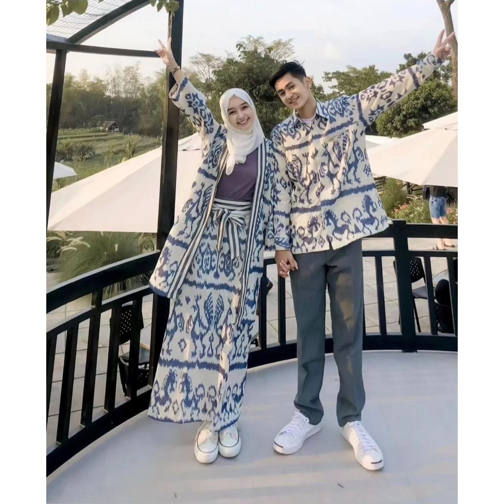 ( READY STOCK ) Couple Tenun Madam Putih - Couple Tenun - Setelan Tenun