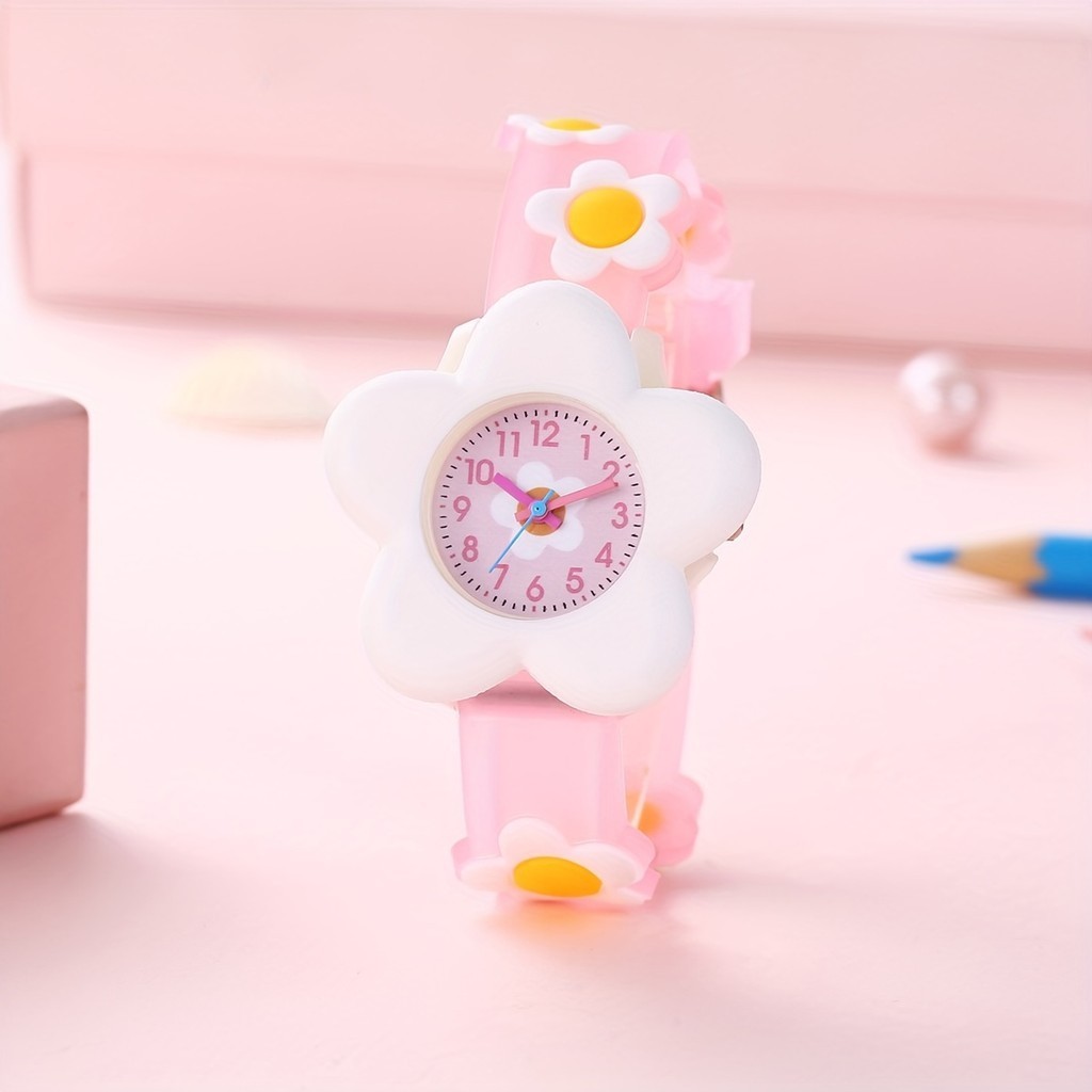 Jam Tangan Kuarsa Anak Tali Silikon Dial Bunga Lucu Jam Tangan Anak