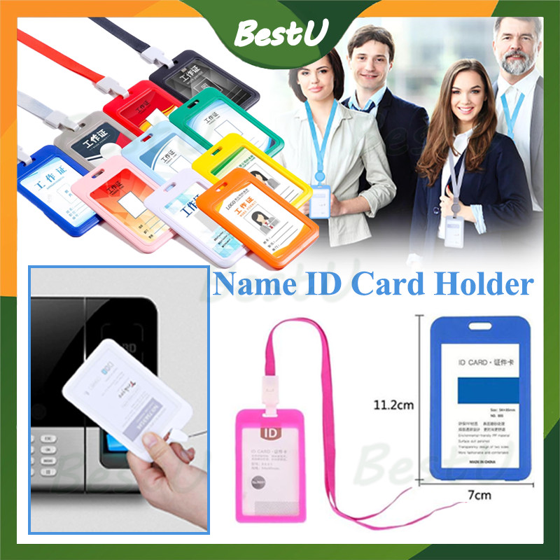 

Kartu Nama Plastik Vertical Lanyard /ID Card Moshi Name Tag Holder /Tali Id card Puller 1SET/Id Card