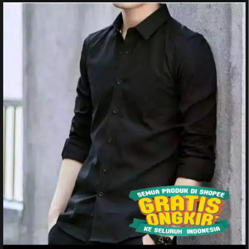 PROMO (COD)Kemeja Pria Lengan Panjang Kemeja Polos Pria Oxford Oxport Kemeja Hitam Baju Laki Laki He