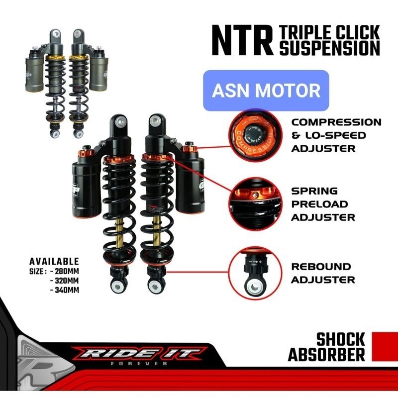 Shock Tabung atas Ride IT GP NTR Series Triple Klik uk 280,320,340