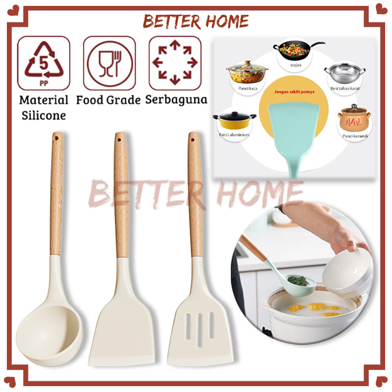 Alat Masak Sehat Tahan Panas Silicone/Alat Masak Silikon Tahan Panas 3 IN 1/Peralatan Masak Pegangan
