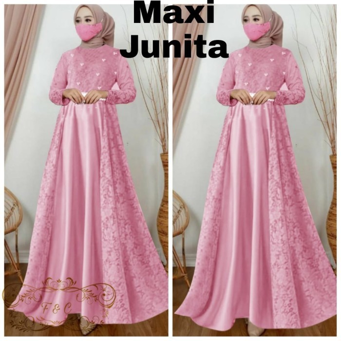 Maxi Dress Wanita Baju Lebaran Drees Muslim Gamis Pesta Brokat Mewah - Dusty Original terbaru Murah Termurah Import terlaris Trendy kekinian