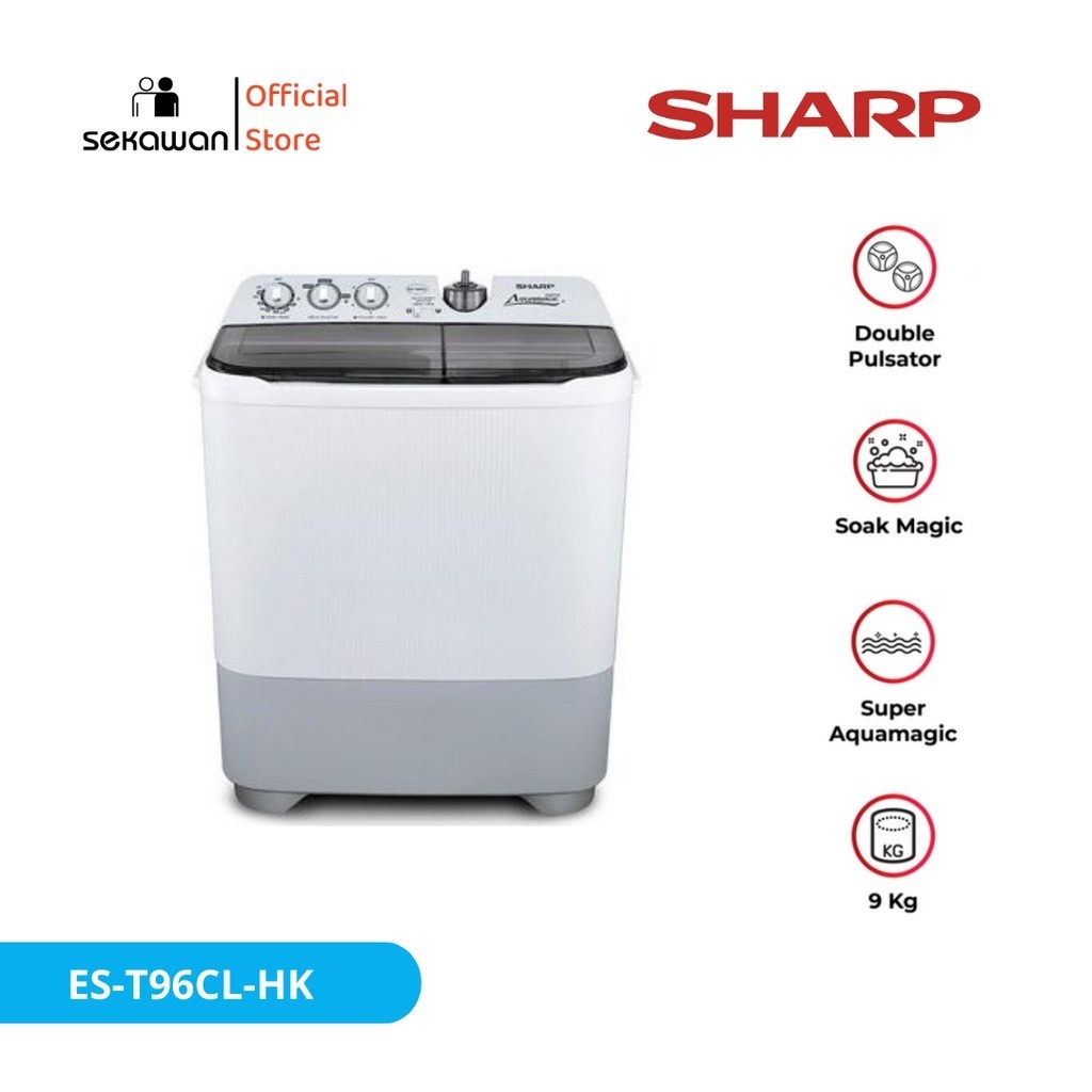 Mesin cuci 2 tabung 9kg SHARP ES-T96-CL-HK