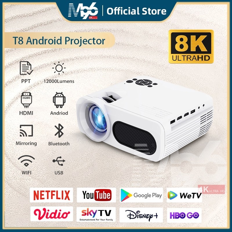 M96 T8 Smart Projector Android 12000 Lumens 1920x1080P 8K HD Proyektor mini Portable Android Proyekt