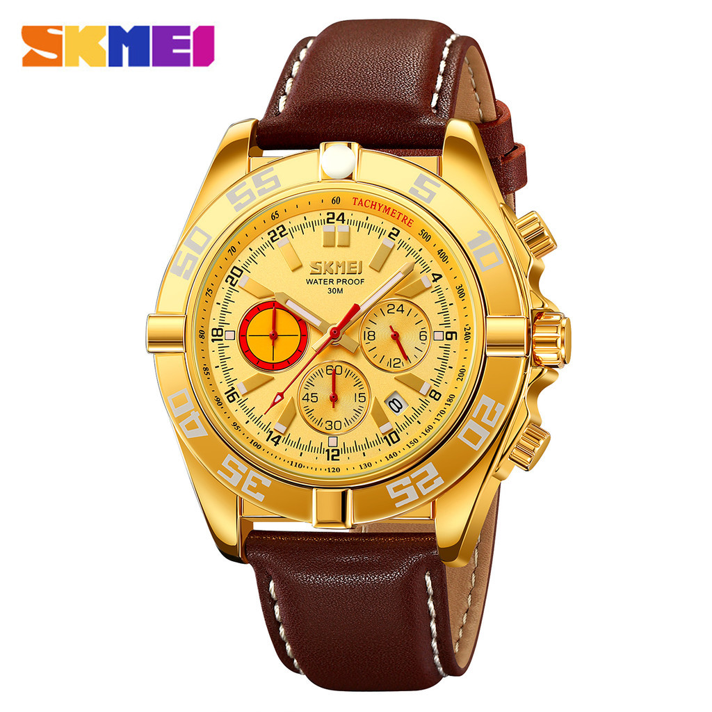 SKMEI 9322 Jam Tangan Pria Analog Chronograph Tali Kulit MGOS