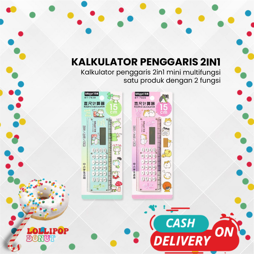

L&D" Kalkulator Penggaris Karakter 2IN1 Mini Portable Multifungsi / Kalkulator 8 Digit Penggaris 15cm / Perlengkapan Sekolah Anak Praktis / Ruler Set Calculator Import