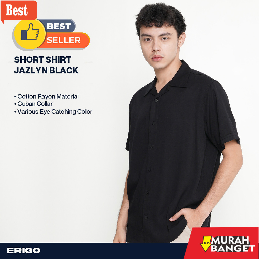 Kemeja Pria Kasual Lengan Panjang Erigo Short Shirt Rayon Jazlyn Black