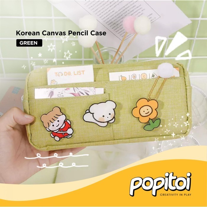 

Korean Canvas Large Capacity Pencil Pen Case Kotak Pensil Kanvas Warna - GREEN