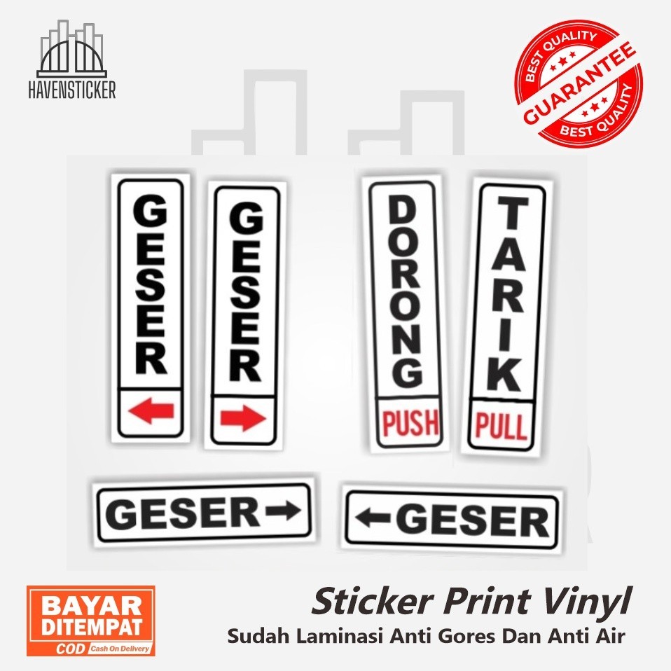 

sticker vinyl print sign label stiker tarik dorong pintu - tarik dorong sticker print laminasi glossi anti air