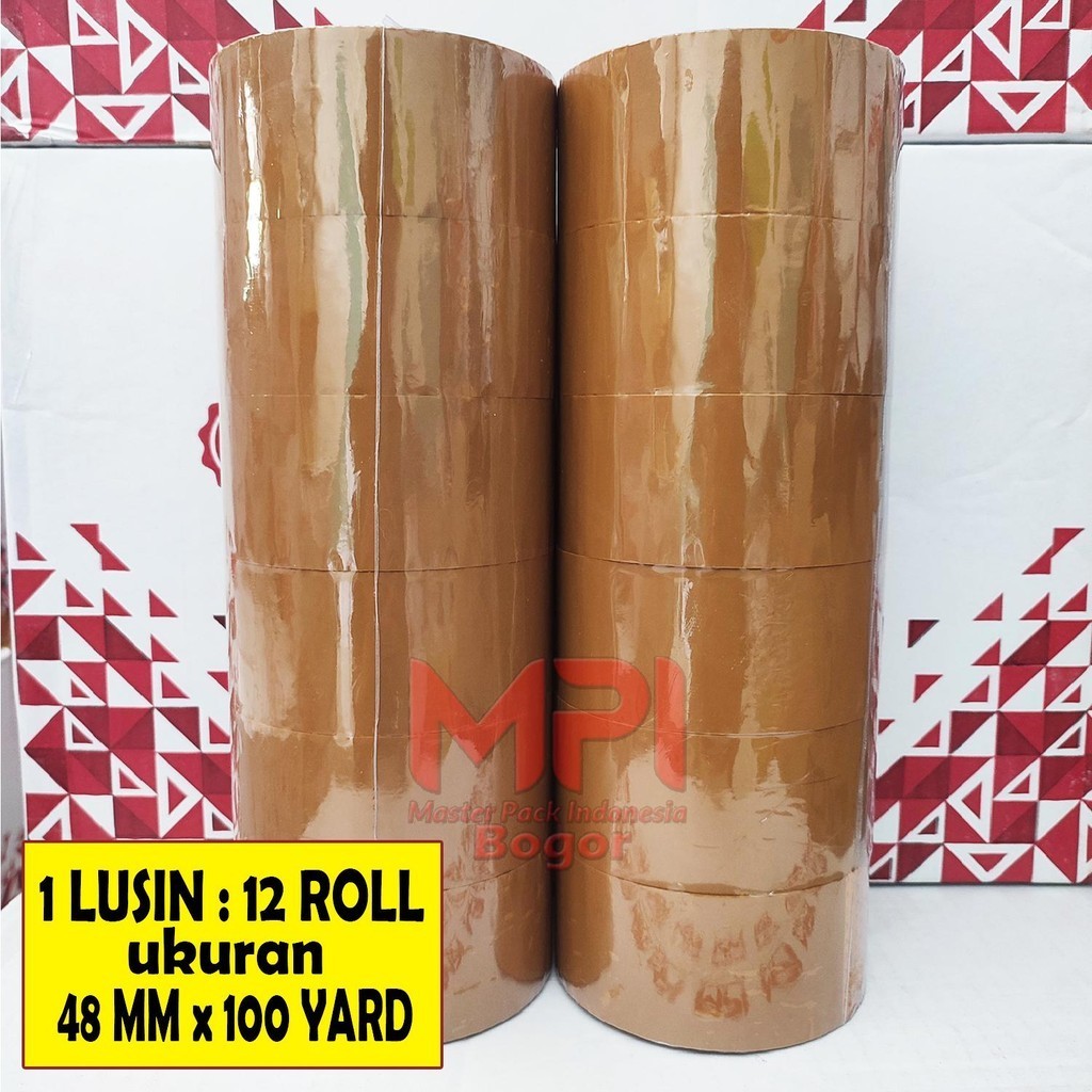 

1 LUSIN / 12 ROLL - Lakban Coklat MPI 48 MM x 100 YARD - Lakban Untuk Packing - Master Pack Indonesia Bogor
