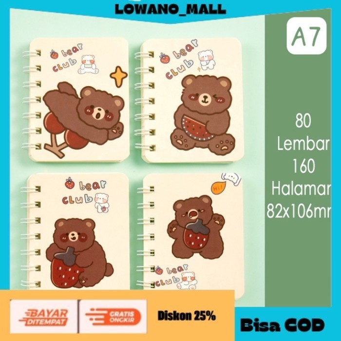 

[[BEST QUALITY]] TERLARIS Mini Notebook A7 Super Cute Multifungsi Buku Catatan BEAR CLUB COD