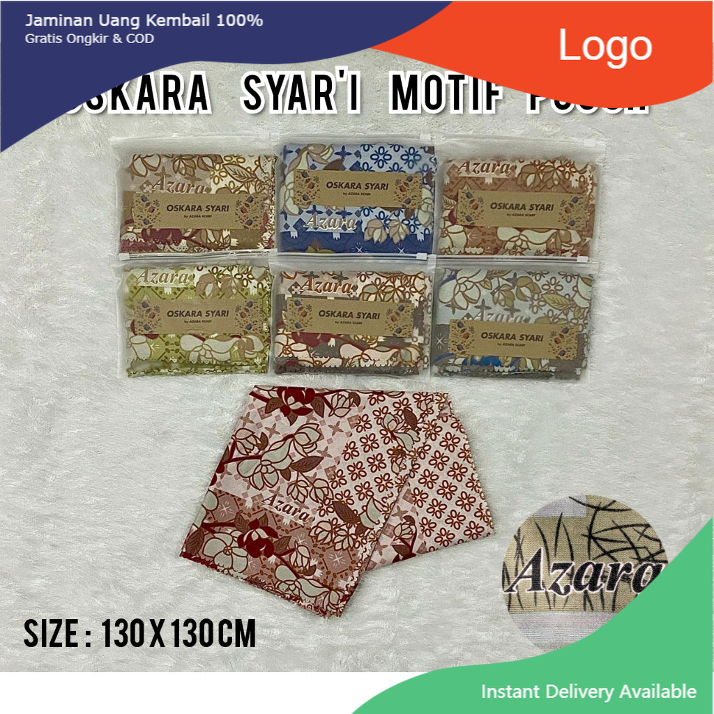 Azara Jumbo Pounch Motif Segi Empat Syar'i Oskara Lasercut Bahan Voal 130x130