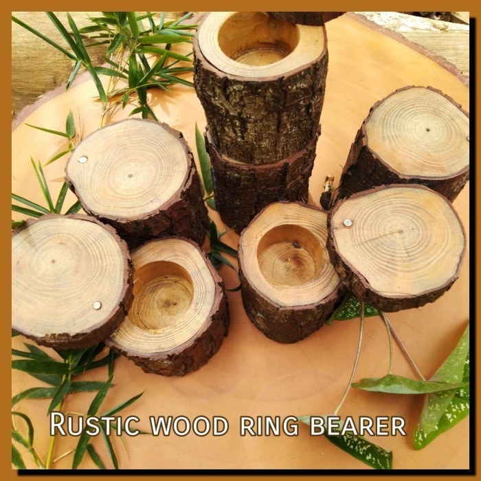 Wood log ring box rustic wedding engagement