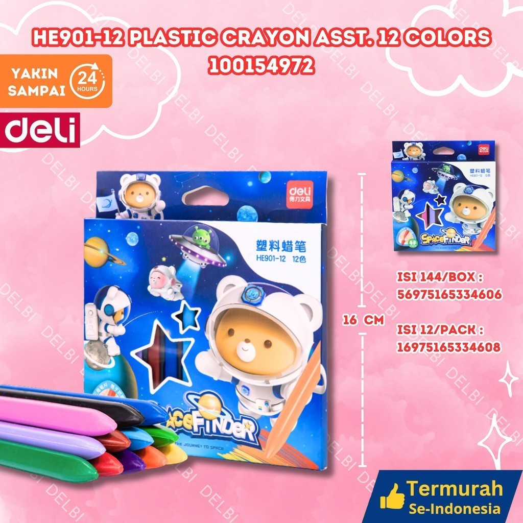 

Deli Plastic Crayon HE901-12 PLASTIC CRAYON ASST.12 COLORS