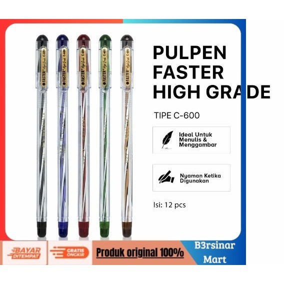 

[[KUALITAS TERBAIK]] Pulpen Faster C600 / Pen Faster 0.7mm (12 pcs) Biru COD