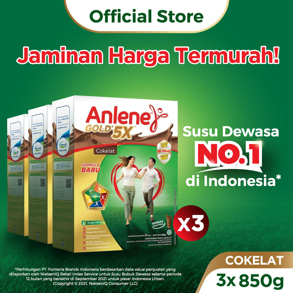 

Anlene Gold 5X Susu Bubuk Dewasa Cokelat 3 x 850g - Nutrisi Tinggi Kalsium Untuk Tulang, Sendi, dan Otot