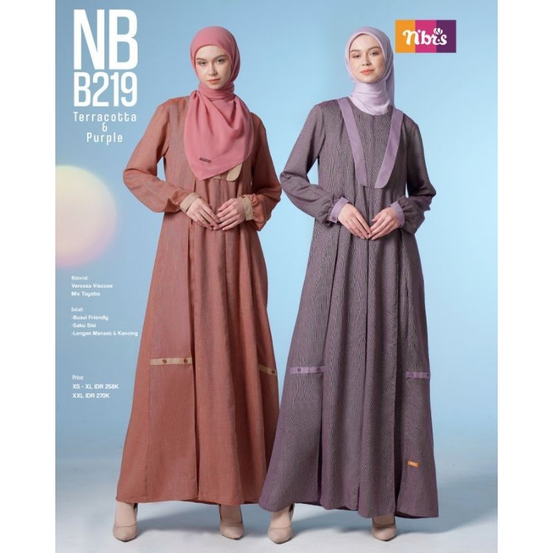 Gamis Nibras Original N'BRS NB B219 Warna Purple Terracotta | Gamis Lebaran 2024 Terbaru Murah Mewah