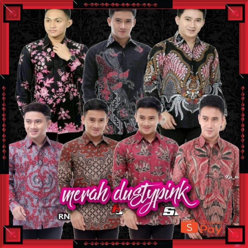 [PREMIUM ORIGINAL] BAJU BATIK PRIA KEMEJA LENGAN PANJANG SIZE M L XL XXL | BATIK DUSTY PINK