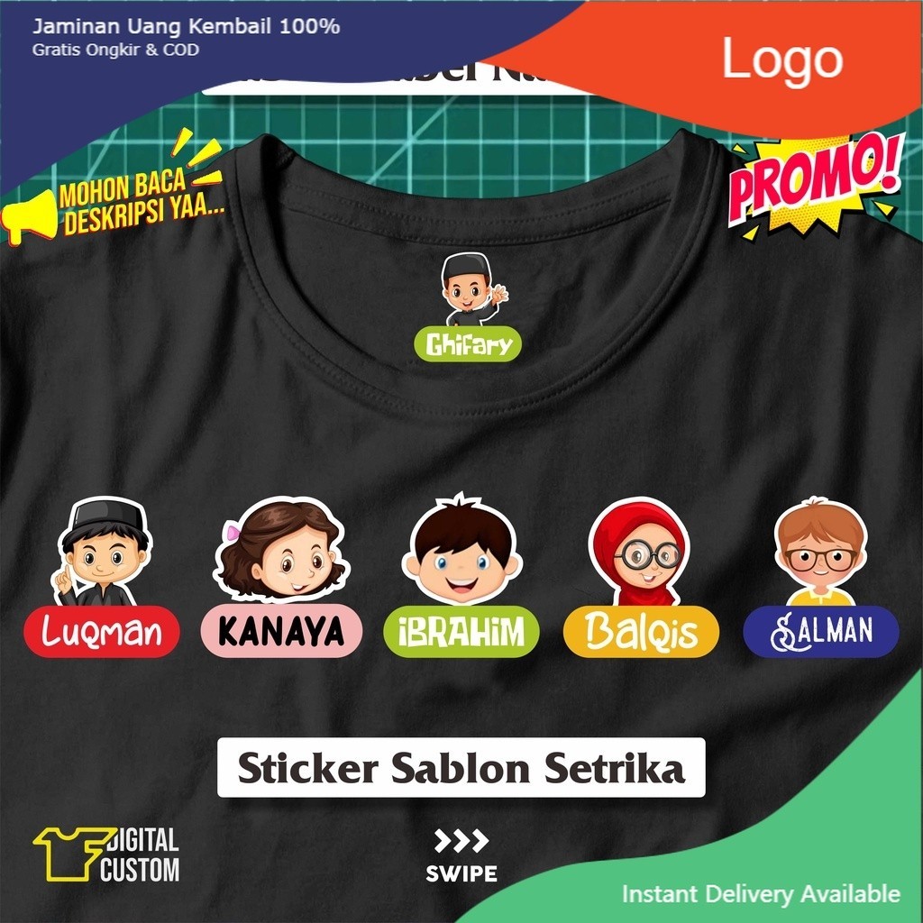 

Stiker Kain Label Nama Baju Karakter Anak Sekolah Pesantren Asrama Name Tag Laundry Sticker Sablon Setrika DTF IF Digital Custom Siap Press Part 2