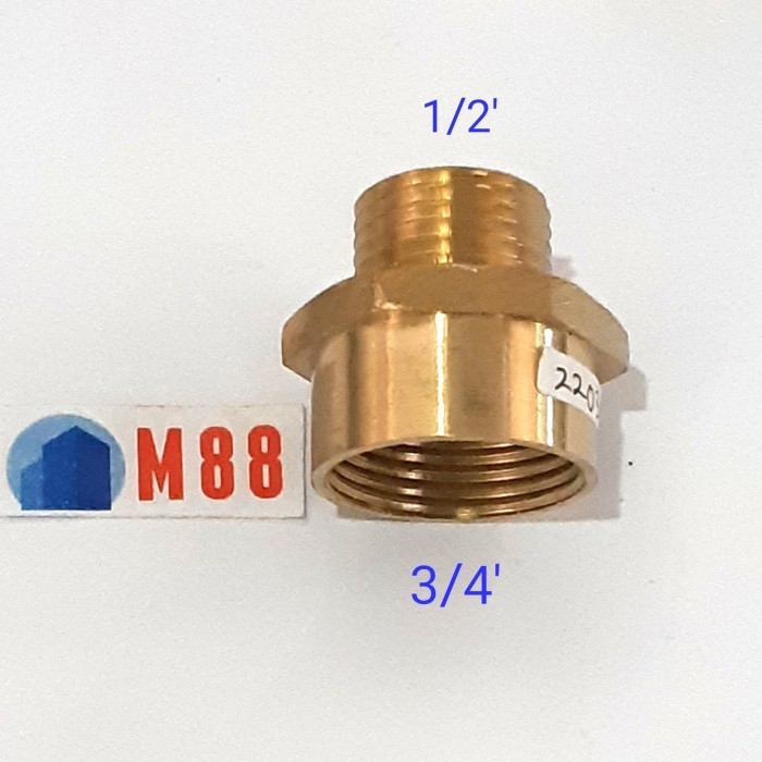 Sok Kran Pendek 3/4 x 1/2 inch Kuningan Sok Drat Dalam Luar 0.5 0,5 0.75