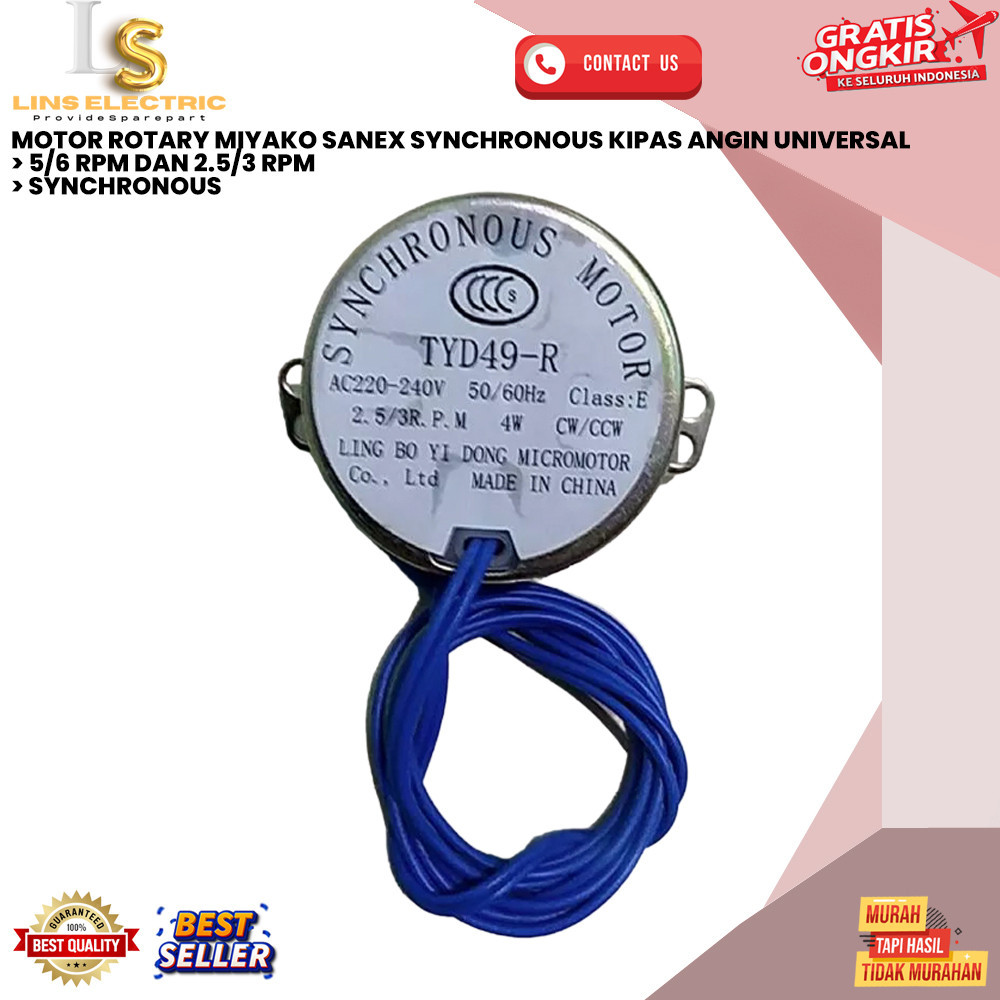 MOTOR ROTARY MIYAKO SANEX SYNCHRONOUS KIPAS ANGIN UNIVERSAL LINS