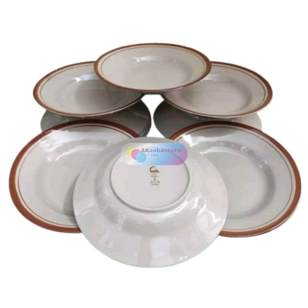 Piring Keramik 1 Lusin 12pcs Murah List Coklat