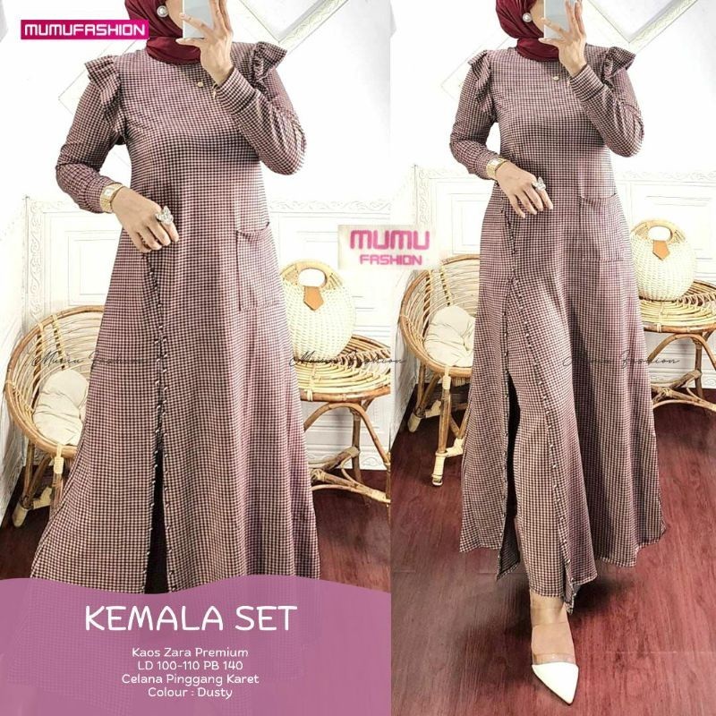 MUMU-  KEMALA SET Setelan celana gamis wanita kaos kotak kotak terbaru by Mumu fashion muslim solo