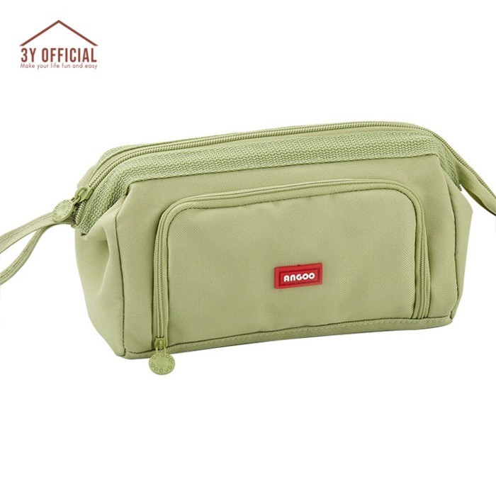 

✨NEW✨ -3Y Angoo double layer macaron kotak pensil kapasitas besar pencil case - biru tosca