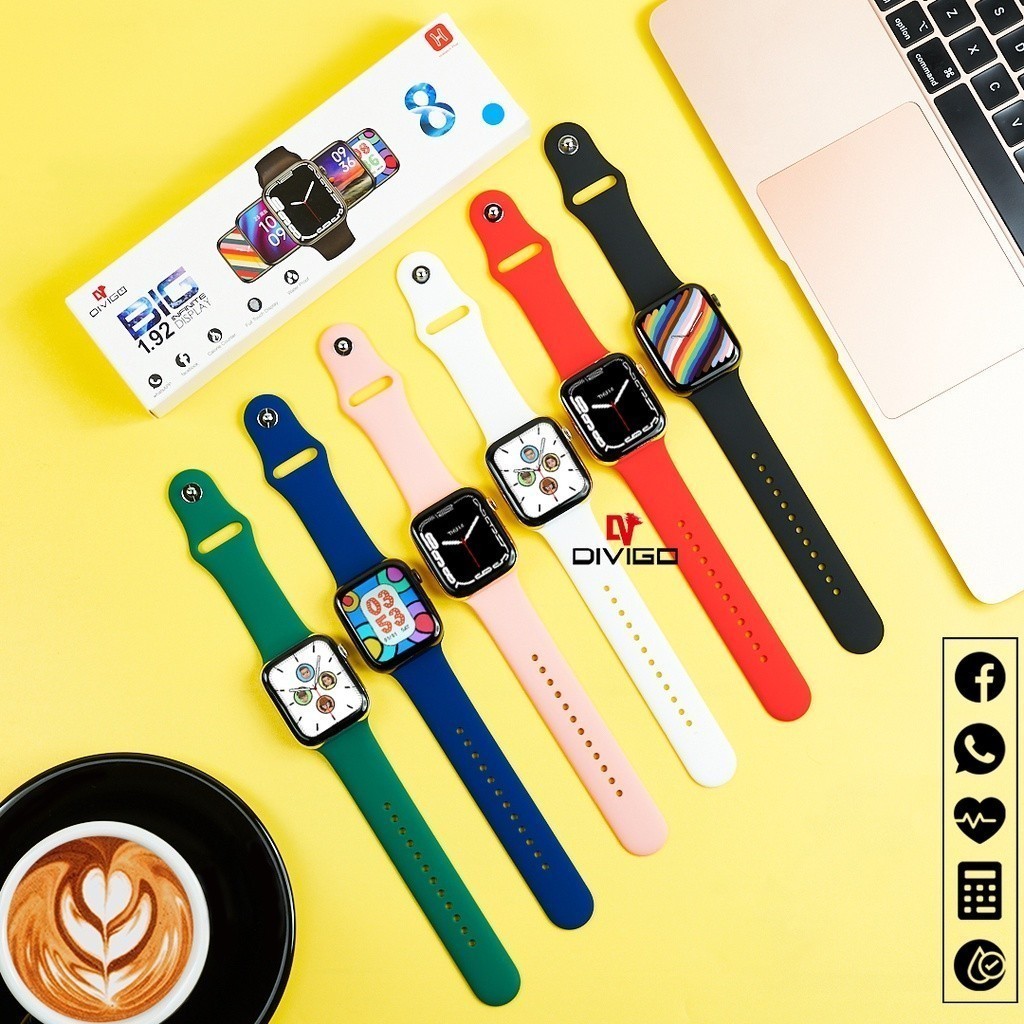 100% Original Jam Tangan SmartWatch DIVIGO Series 8 BIG INFINITY DISPLAY 1.92" HIWATCH PLUS