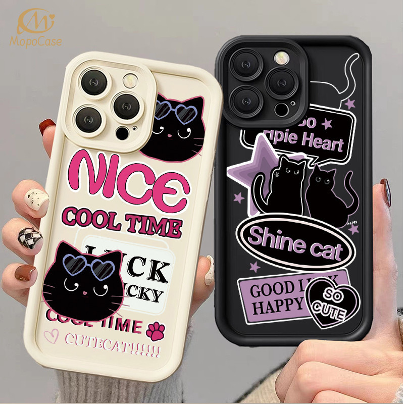 iPhone 11 15 13 12 14 Pro Max XR iPhone 7 Plus 8 6 6S XS Trend Black Cat Black White Softcase Phone 