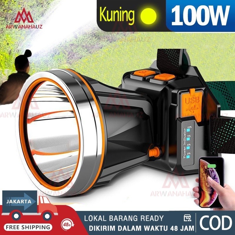 Senter Kepala Super Terang Tahan Air / Lampu Senter Super Terang Cas Kepala / Senter Kepala Premium 